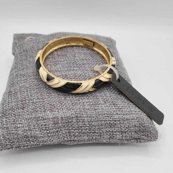 J Crew Black and Ivory Gold Tone Bangle Bracelet NWT!  NEW! - Picture 1 of 7